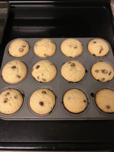 A dozen homemade chocolate chip muffins